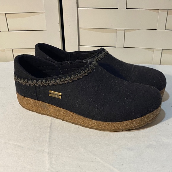 Haflinger Black Wool Slip-On Shoes with Cork Sole zigzag unisex 41 - Picture 1 of 6